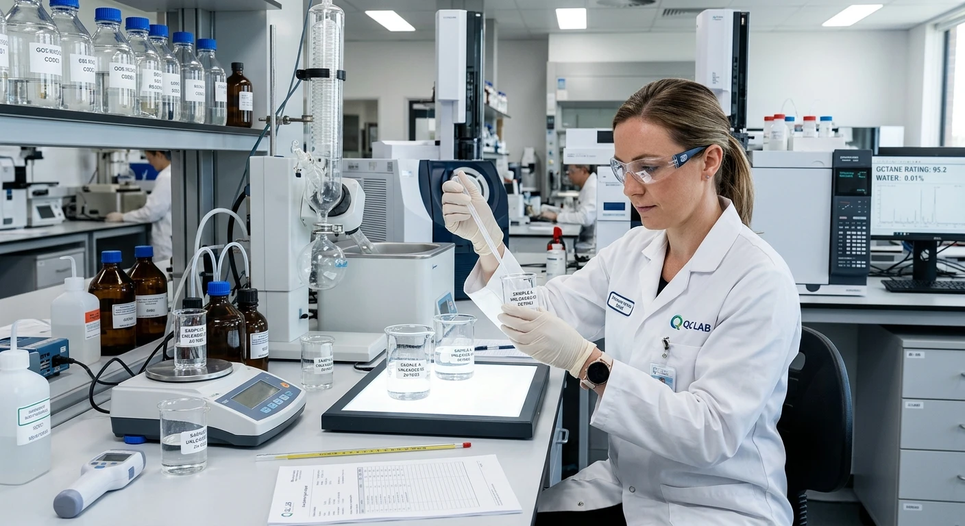 Technical laboratory testing of petroleum products for quality control